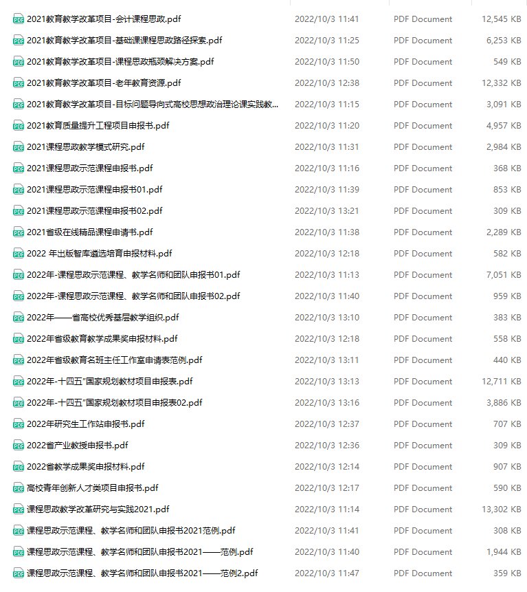 教改、思政、产学研、教学成果奖、一流课程申报书范本（内附清单）