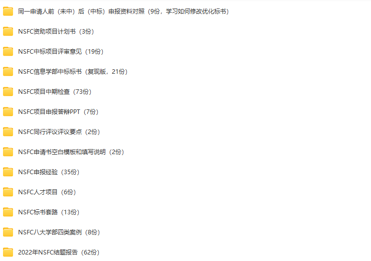 2022-2007年NSFC信息学部申报书暨2024年国自然申报参考资料
