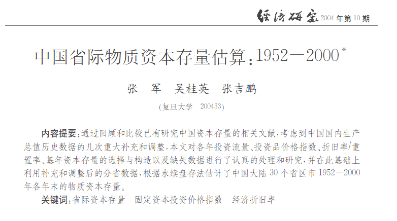 2000-2022年中国各省份固定资本存量面板数据